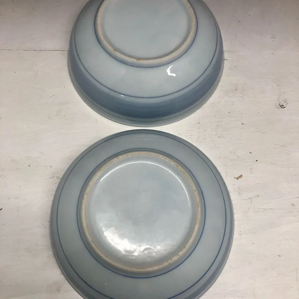 O547 Vintage Japan Blue Floral Print Grape Bowl Set of 2